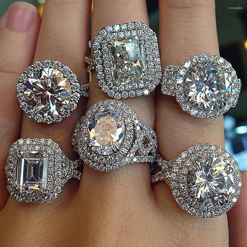 

Wedding Rings 2022 Luxury Fashion Women Brilliant Crystal Cubic Zirconia Engagement Party Gift Silver Color Jewelry