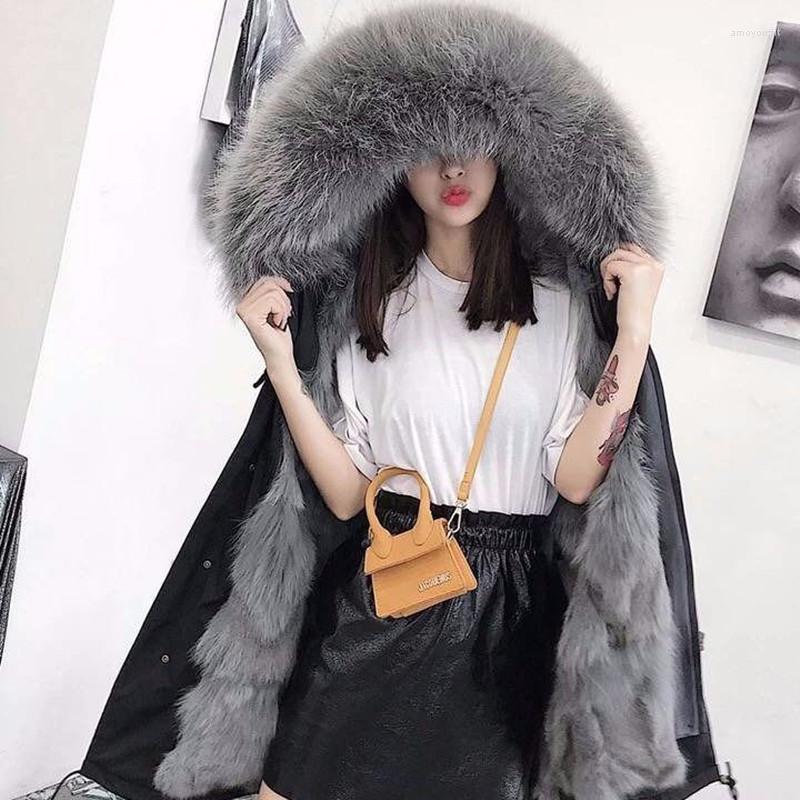 

Women's Fur Herstory Women Faux Coat 2022 Winter Thick Detachable Raccoon Liner Parka Long Overcoat 8 Color Plus Size, Middle brown