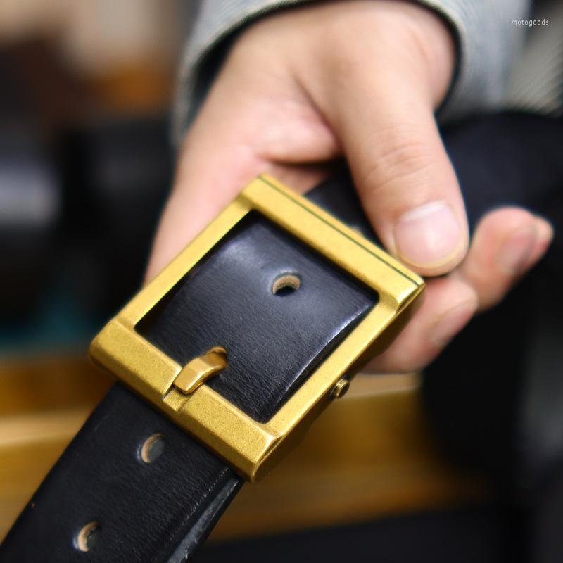 

Belts Men's Retro Cowhide Leather Belt Solid Copper Pin Buckles Metal Luxury Designer Jeans Wide Waist, Black