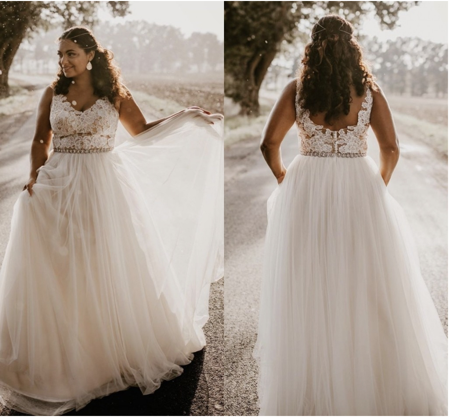 

Plus Size A-Line Wedding Dress Backless Bridal Gown robe de soiree de mariage Lace Appliques Belt vestidos de novia Simple, Khaki