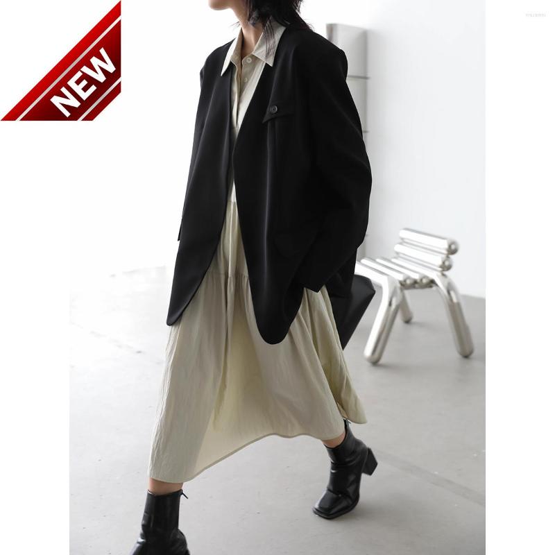 

Women's Suits Loose Women's Blazers Solid Casual V-neck Buttonless Split Long Sleeve Suit Coat Female Office Lady Spring Autumn 2023, Black