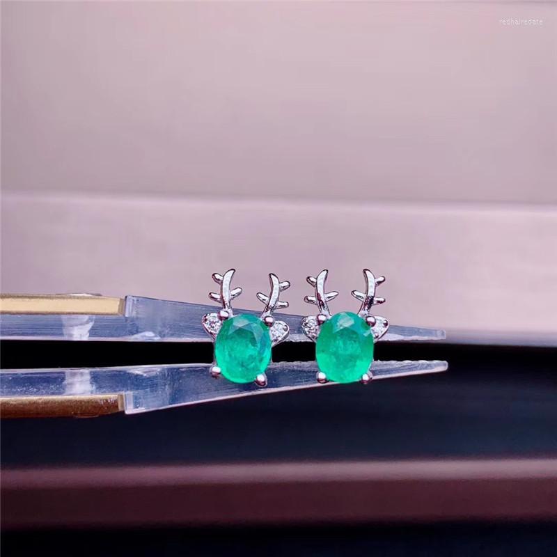 

Stud Earrings Simple Natural Emerald Women Green Gemstone Jewelry Sterling Silver 925