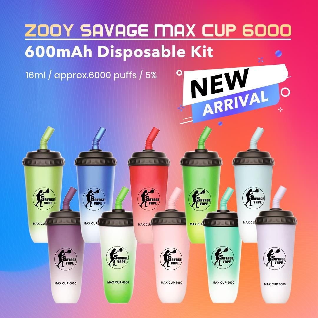 

E Cigarette Puffs Bar 6000 Hits original Savage Max Cup 6000 puffs Disposable Vapes Pen Pods Mesh Coil 16ML Prefilled 600MAH Type-C Rechargeable Battery Vapers RandM