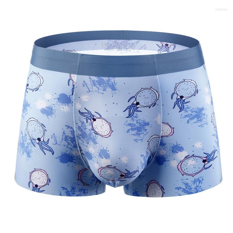 

Underpants Fashion Print Men's Underwear Ice Silk Boxers Summer Breathable Thin Boxer Shorts Sexy U Pouch Mens Panties, C gray