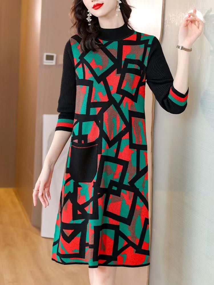 

Women's Sweaters Autumn Winter Print Knitted Woolen Turtleneck Women Fashion Loose Casual Pullovers 2022 Thick Warm Elegant Top, Picture shown