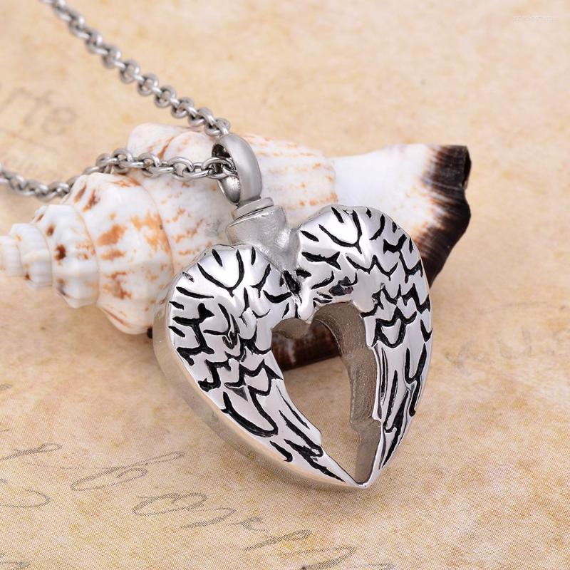 

Pendant Necklaces CMJ9759 Heart Wing Men Women Necklace Fadeless 25mm Cremation Ashes Pendnat Keepsake Urns For