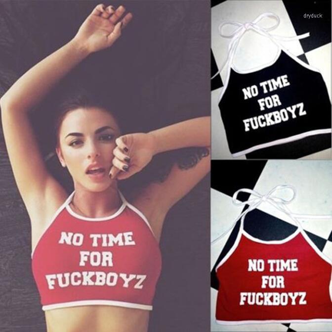 

Women' Tanks Summer Tank Top Women Sexy Sleeveless Halterneck Crop Tops No TIME FOR FUCKBOYZ Letter Short Vest Basic Black Red Tee Shirt