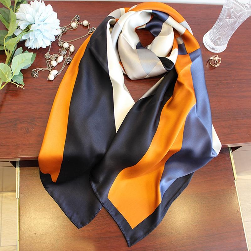 

Scarves Luxury Print Silk Scarf Shawl Cape Women Heavy Wraps 135x135cm