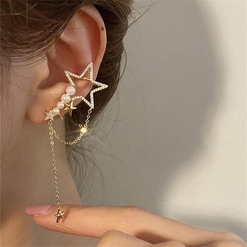 

Backs Earrings Korean Zircon Five-pointed Star Pearl Ear Clip Without Piercing For Women Fashion Simple Shiny Cuff Wedding Jewelry