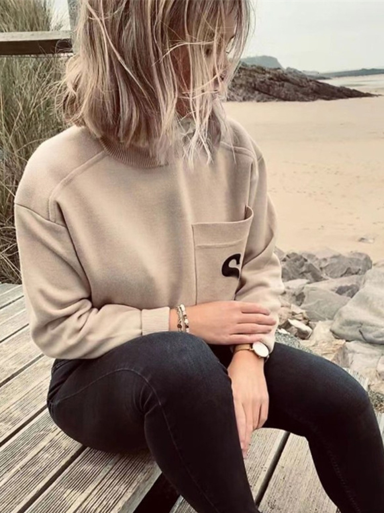 

Women' Sweaters Women Sweater Autumn Winter Lotus Leaf Collar Letter Embroidered Casual Top Jumperpullovers 221114, Black cardigan