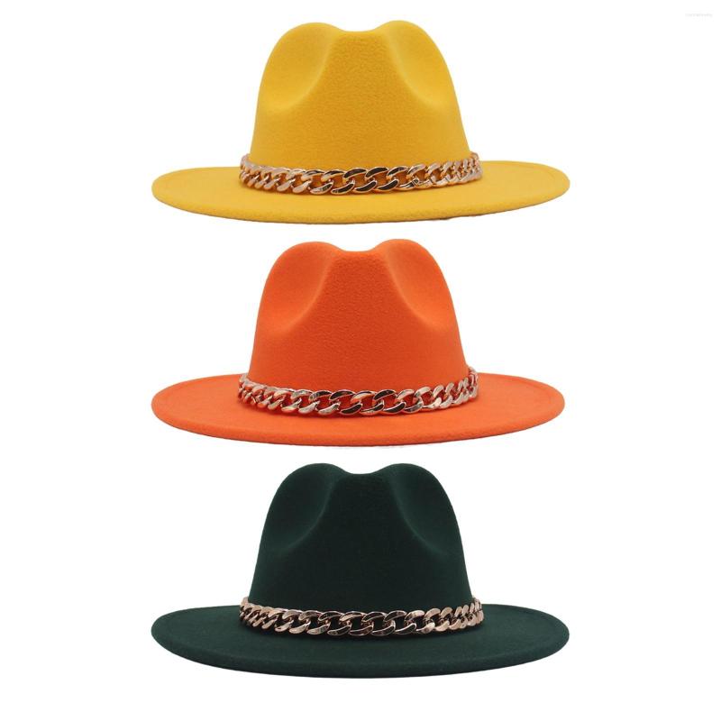 

Berets Vintage Style Jazz Hat With Gold Chain Wide Brim Luxury Breathable Panama Fashionable For Women Mens Gentleman Autumn, Dark green