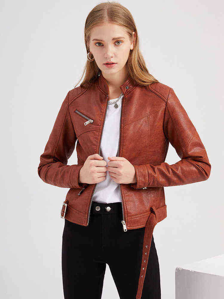 

Ftlzz Spring Autumn Women Stand Collar Faux Leather Jacket Locomotive Style Pu Leather Short Jacket SXXXL Slim Outfit J220727, Grey