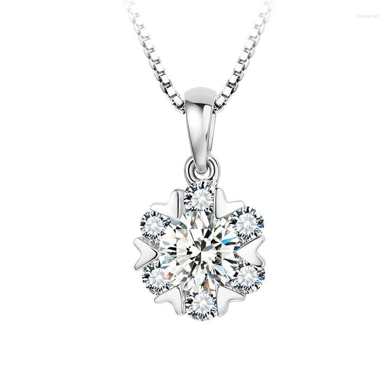 

Chains Pendant Necklace Jewelry Shinning CZ 925 Sterling Silver Flower Shape Women Accessory Gifts