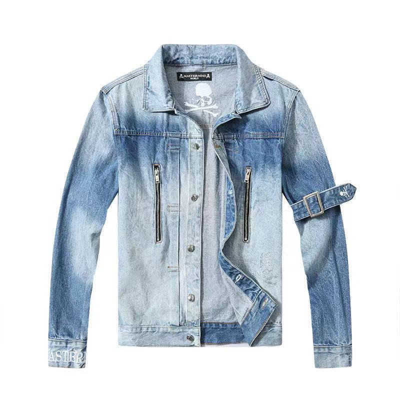 

Men Designer Coats Amri Fashion Jackets Blue Street Motorcycle Cowboy Coat Male Ruffian Handsome Skeleton Punk Winter Lapel Jacket Casual, Red