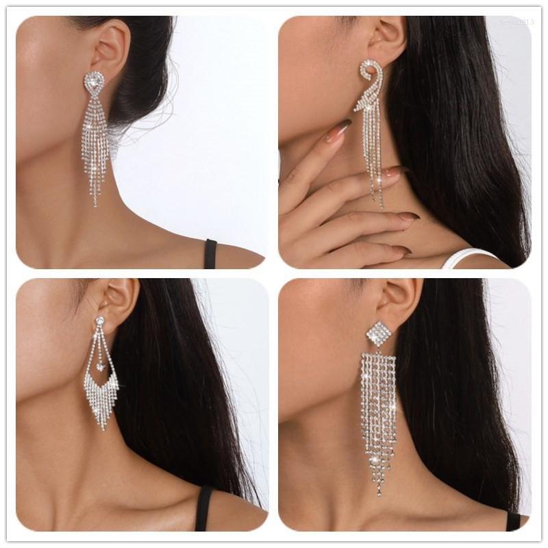 

Dangle Earrings 2022 Exaggerated Long Rhinestone Tassel For Women Luxury Shiny Zircon Drop Wedding Party Fashion Jewelry