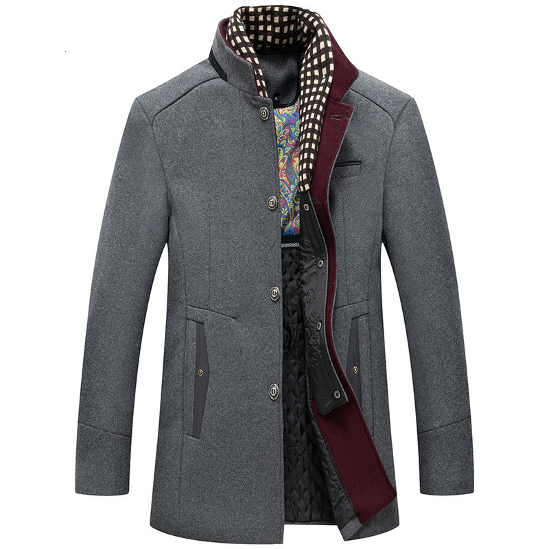 

Men's Wool Blends HDF23199 Autumn And Winter Men's Business Woolen Coat Fashion Scarf Non Iron Plus Cotton Thickened Home Casual Wear 221014, 23199-black