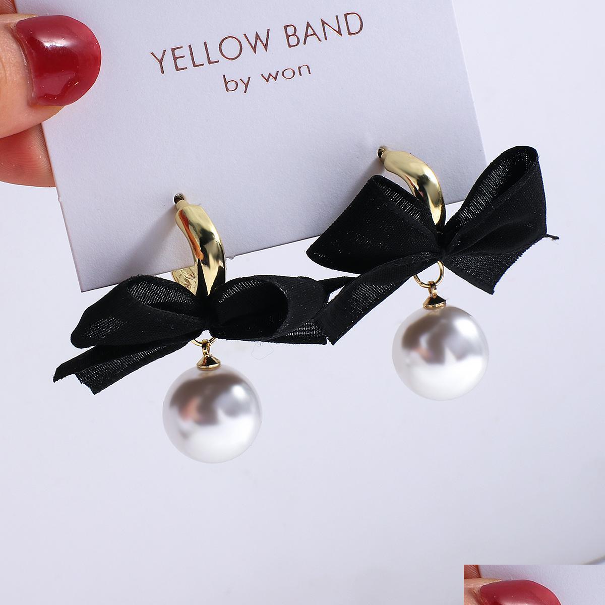 

Dangle Chandelier Contracted Fabric Lace Bowknot Big Pearl Dangle Earrings Sweet Black Color Korea Fashion Women Lovely Jewelry 20 Dhyca