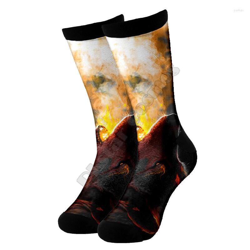 

Men's Socks Moon Wolf High 3d Printed Men For Women Funny Fashion Long 07