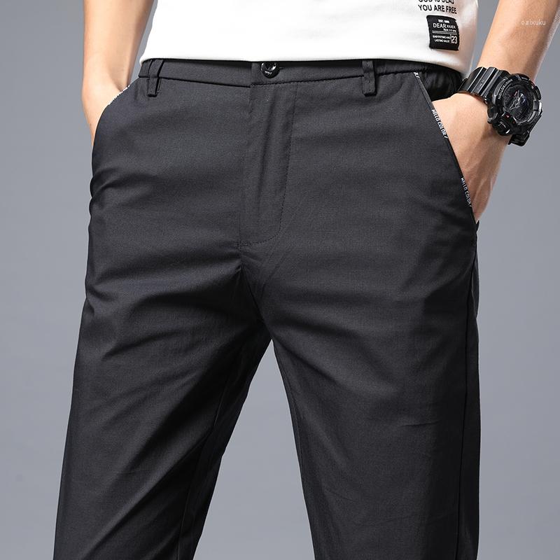 

Men's Pants Korean Style Men'S Ice Silk Casual 2022 Spring Summer Business Straight Elastic Trousers Male Thin Loose Sweatpants, Black