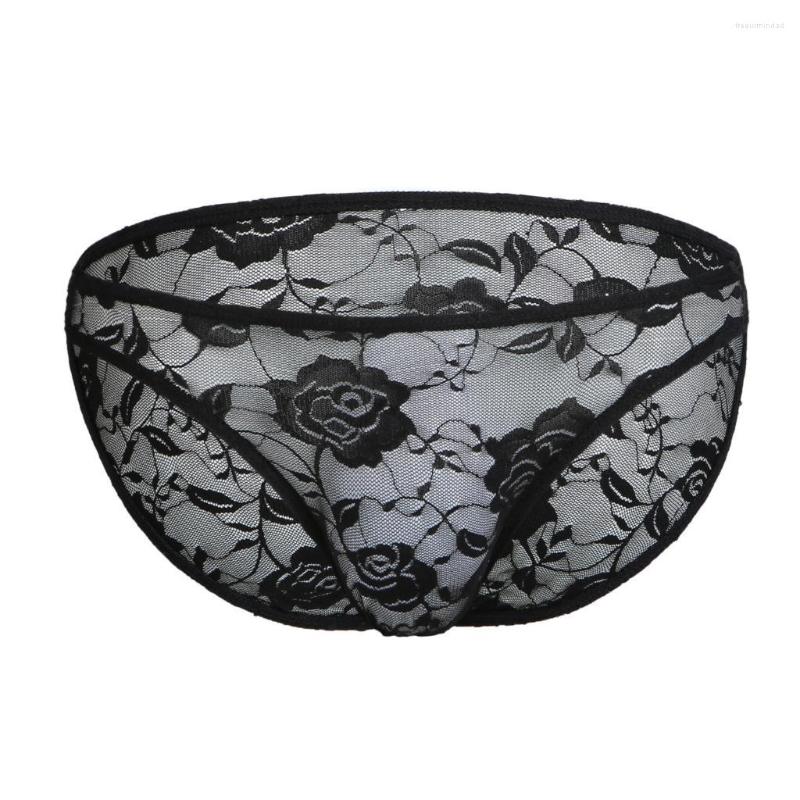 

Underpants MENSSEXI Sexy Panties Men Lace Briefs Underwear Mens Transparent Knickers Male Seamless Lingerie 2022, Black