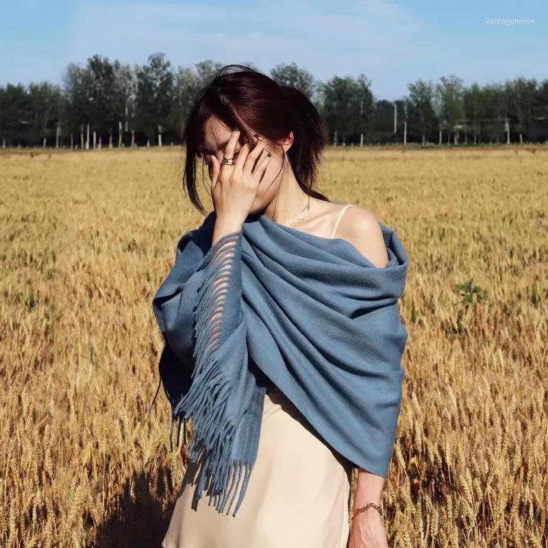 

Scarves Cashmere Blend Shawl Solid Pashmina Echarpes Warm Muffler Bufandas Hijabs Female 2022 Autumn Winter Women Wraps