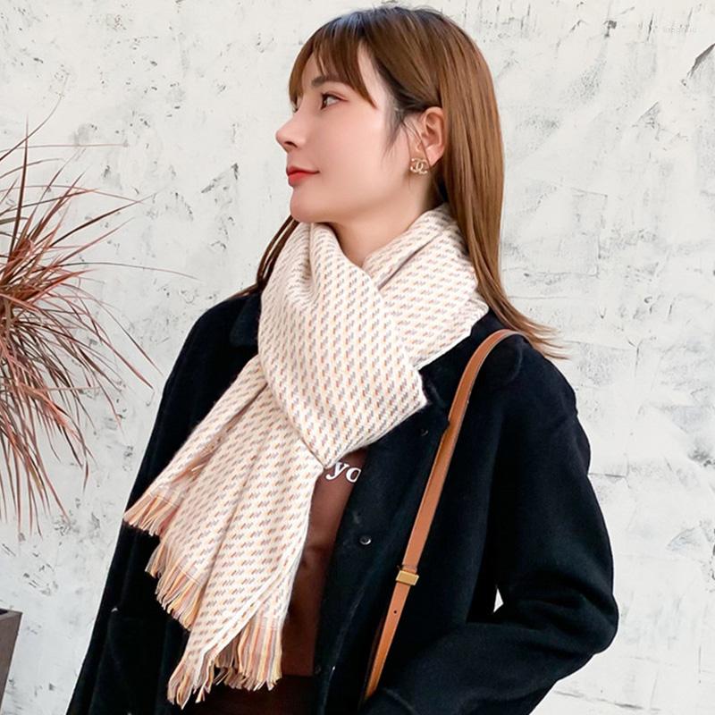 

Scarves 2022 Women Plaid Scarf Winter Pashmina Shawls Cashmere Thick Wraps Lady Tassel Warm Rainbow Dots Hairy Bufanda YG939