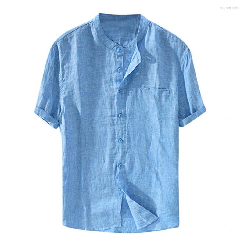 

Men's Casual Shirts Men Stylish Solid Color Stand Collar Shirt Summer Single-breasted For Vacation, Apricot