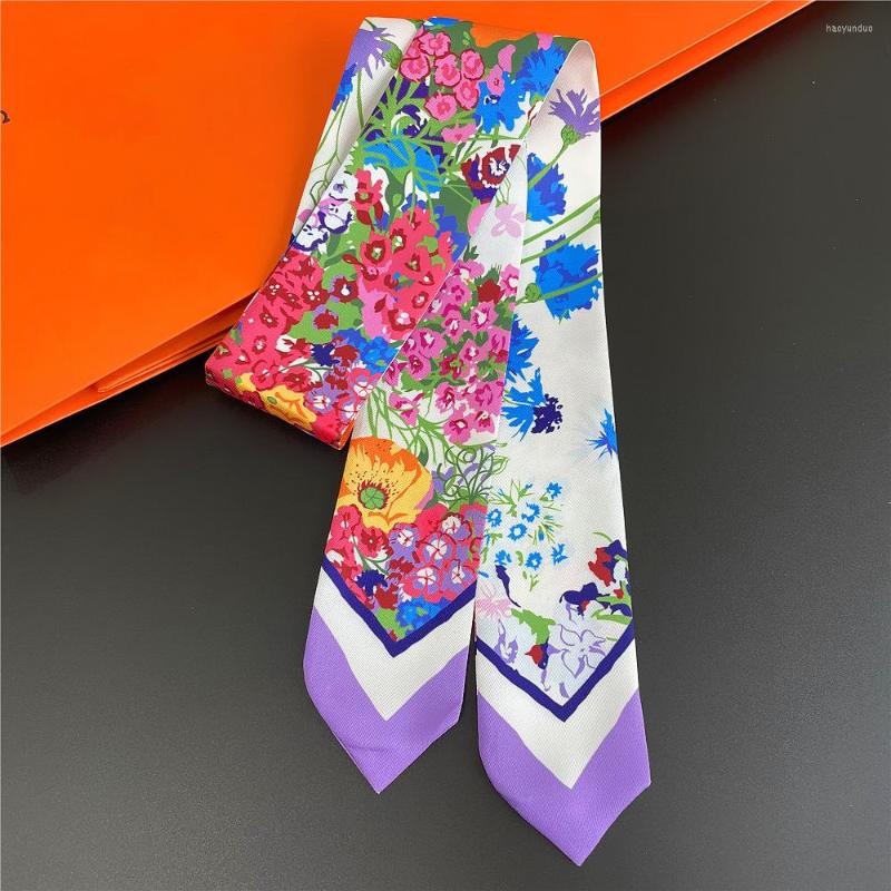 

Scarves Big Brand 95cm 5cm Flower Rose Printed Bag Silk Scarf Women Strap Headband Long Accessories Ribbon