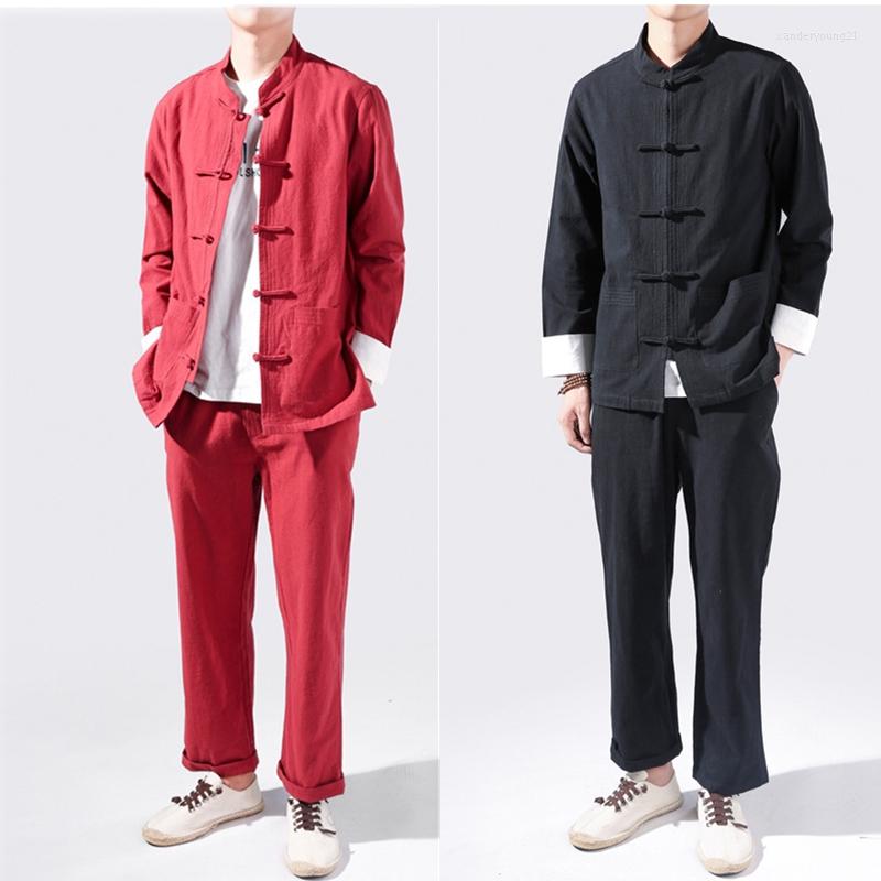 

Ethnic Clothing Traditional Chinese Tops For Men Cotton Linen Vintage Tang Suit Tai Chi Uniform Long Sleeve Jacket Trousers Kungfu Suits