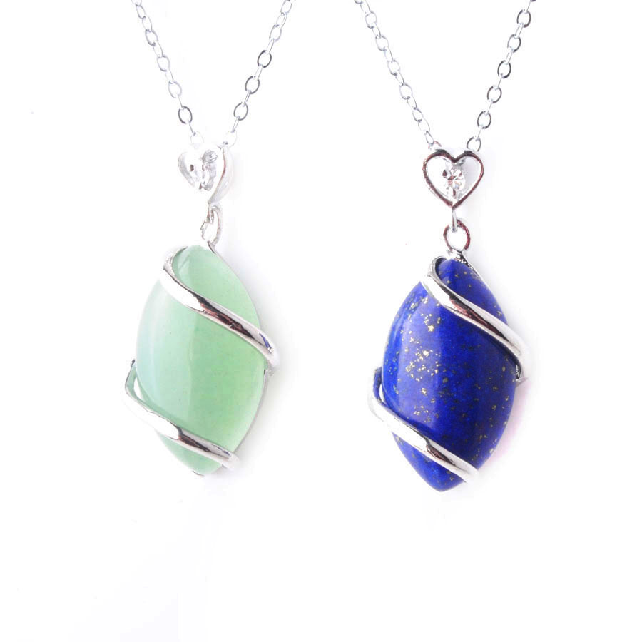 WOJIAER 1 pièces collier en pierre naturelle en forme d'oeil de cheval pendentifs en améthyste perle Reiki mode Couple bibelot chaîne 45cm BN322