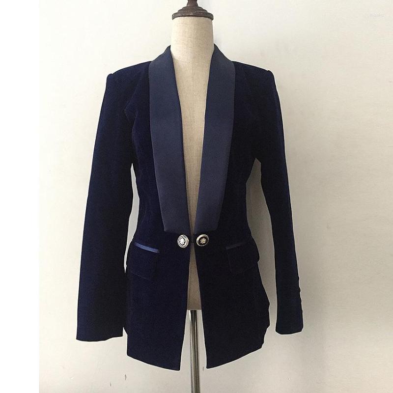 

Women' Suits Women Elegant Satin Collar Patchwork Velvet Blazers One Button Sexy Party Blazer Outerwear 2022 Autumn Blue Black