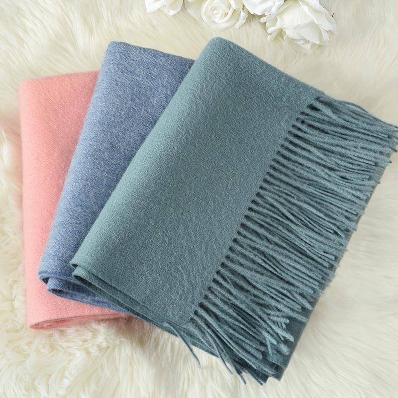 

Scarves Winter Pure Wool Scarf For Ladies Thicken Echarpe Wraps With Tassel Foulard Femme Neck Warmer Women Green Cashmere