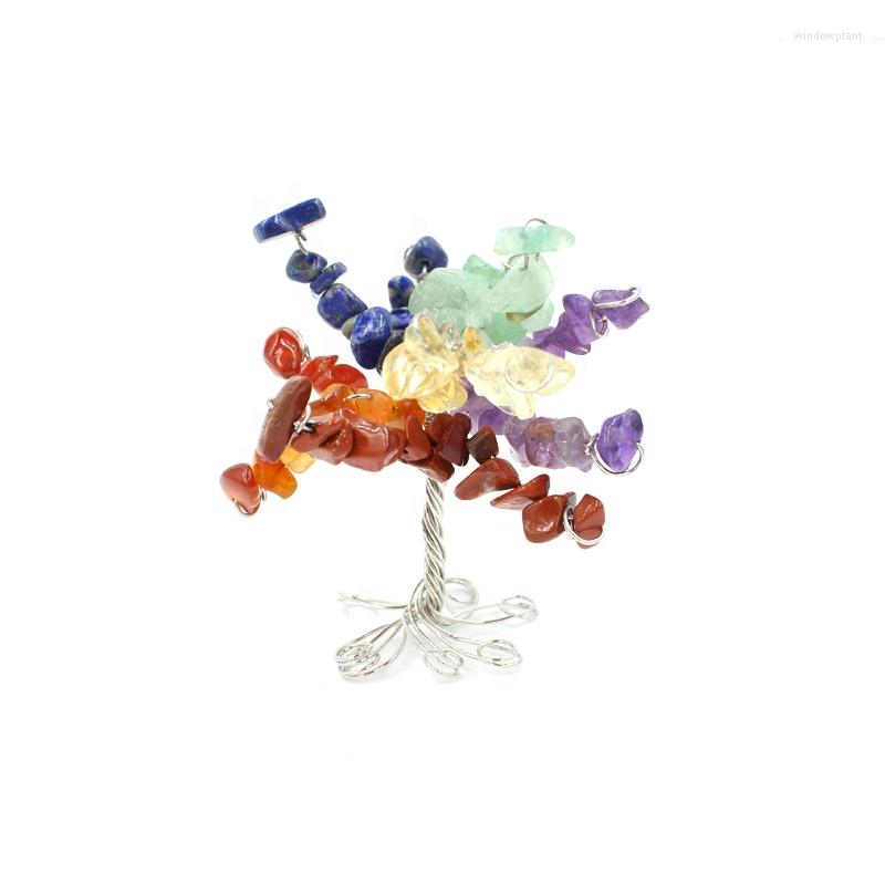 

Pendant Necklaces FYJS Unique Silver Plated Wire Wrap Tree Of Life Irregular Shape Rainbow Stone Rose Pink Quartz Plant Jewelry