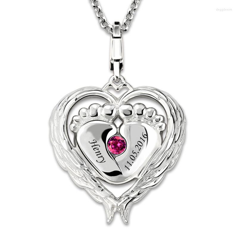 

Pendant Necklaces Cute Wholesale Costume Name Baby Feet Necklace With Birthstone Custom Letter Mommy's Angel Sterling Silver 925 Chain