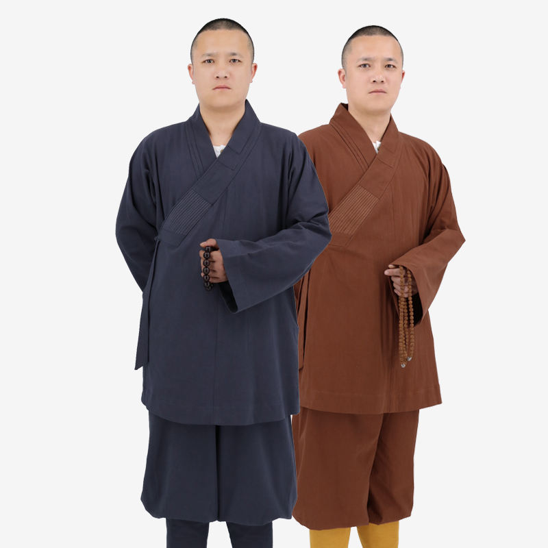 

Men's Tracksuits Shao Lin Arhat Coat Pants Wear Little Monk Four Season Suit Temples Monks Shirt Clothes Cotton Linen Buddhist Nun Clothing, Mu blue