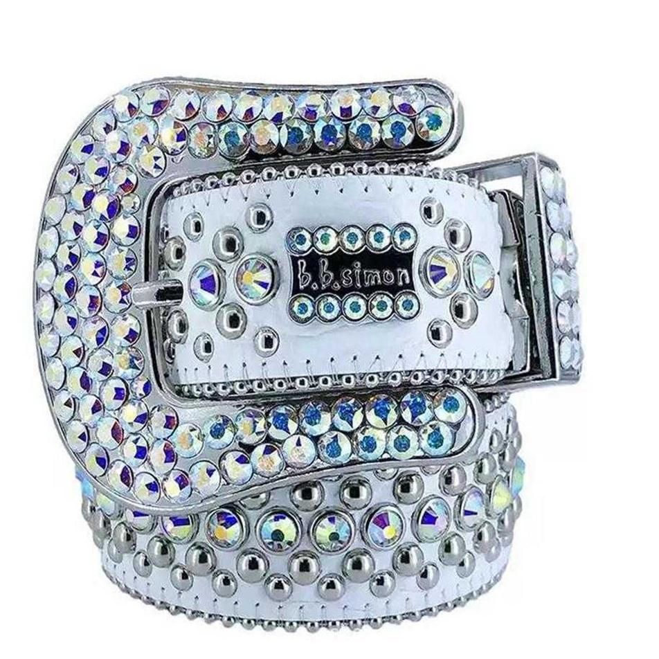 

Fashion Designer Belts Women High Quality Mens Bb Simon Rhinestone Belt With Bling Rhinestones Width 4 0CM Waistband260o199m DFZ, White