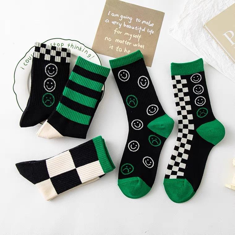 

Women Socks 2022 Style Fashion Smile Design Cotton Casual Long Happy Funny Harajuku For Plaid, Beige