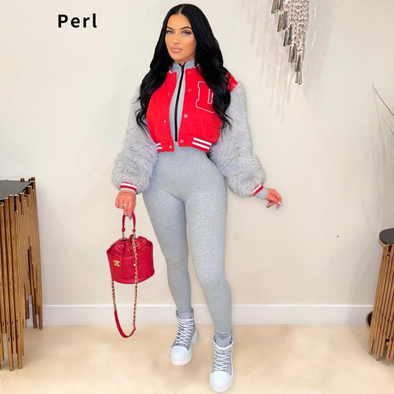 

Women' Jackets Perl Ladies Fashion Casual Full Sleeve Short Baseball Jacket Round Neck Patchwork Crop Top Warm Winter Coat Women Clothing, Green