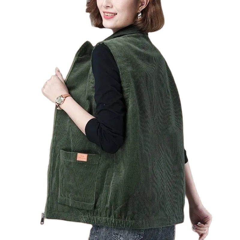 

Women's Vests Corduroy Vest For Women Spring Autumn Casual Loose Outer Wear Waistcoat Jacket Fashion Wild Female Sleeveless Vest Coat 5XL 221114, Green
