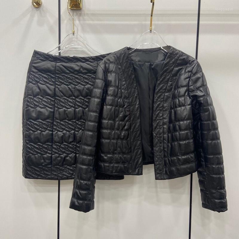 

Women' Leather Coat Women Sheepskin Jacket 2023 Fashion Natural Long Sleeve H615, Black