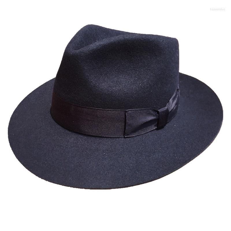 

Berets Classic Deep Blue Wool Men's Fur Felt Fedora Hat Gangsters Hipsters, Picture shown
