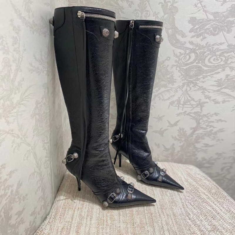 

Boots Knee-High Shoes Tall Boot Designers Shoe Factory Footwear Cagolelambskin Leather Stud Buckle Embellished Side Zip Pointed Toe Stiletto YS5I, Yellow