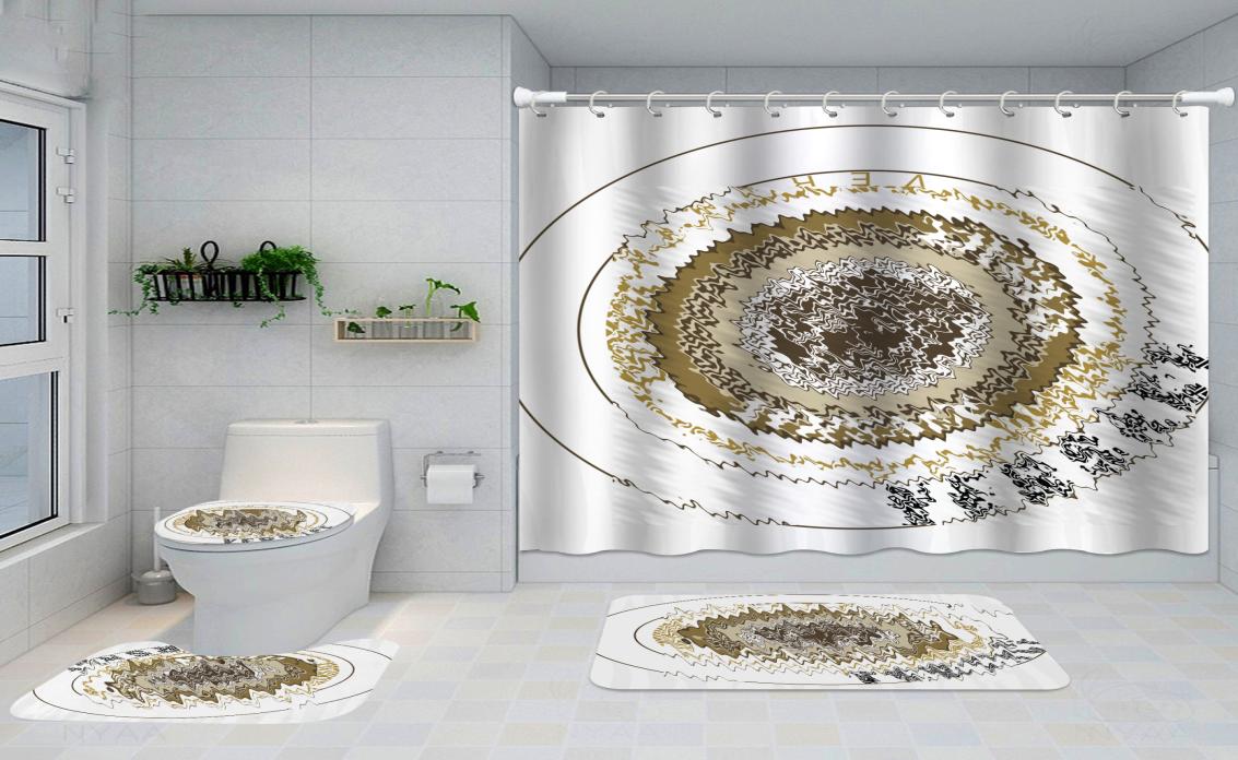 

luxury Shower Curtain Bathroom Curtain Rug 4PCS Sets Toilet Cover Mat Set Bath Decor1460629