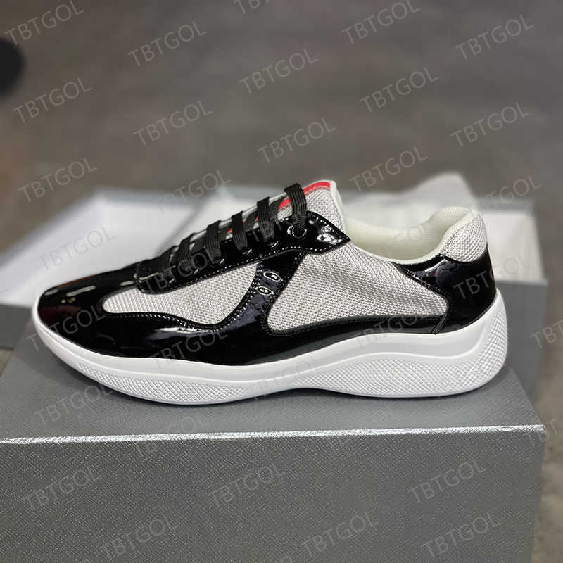 

Men America'S Cup Xl Sneakers Blue Patent Leather Flat Shoes Black Mesh Lace-up Casual Trainers Outdoor Runner Shoe with Box NO53