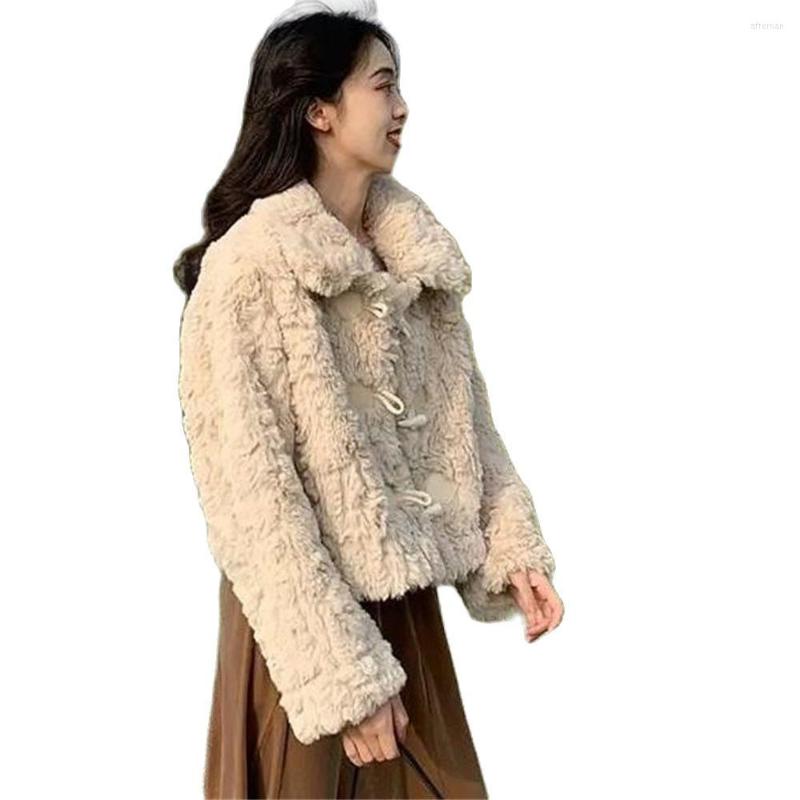 

Women' Fur Gentle Horn Button Coat Woman Winter 2022 Rex Coats Women Thick Warm Lamb Wool Jackets Female Outerwear Quilted, Thin