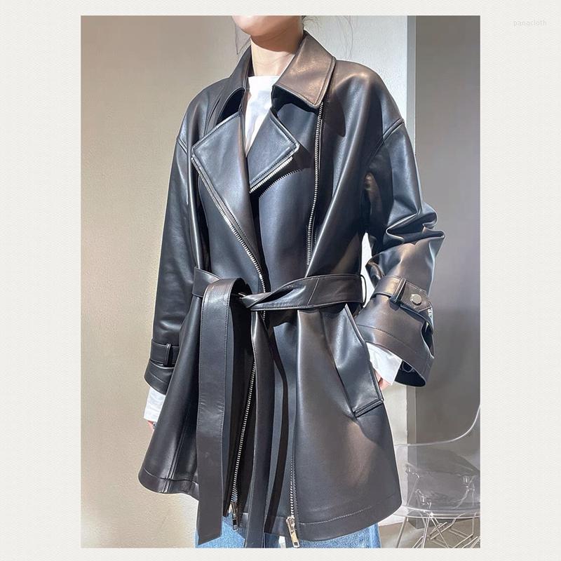 

Women' Leather Woman Coats Natural Sheepskin Jackets 2022 Fashion Female Windbreaker Overcoat H1021, Black