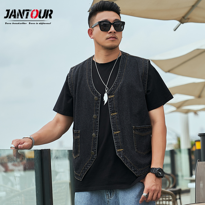 

Men's Vests Jantour Large Size 8XL 7XL 6XL Cotton Jeans Sleeveless Jacket Men Denim Male classic Cowboy Outdoors Waistcoat 221114, Black