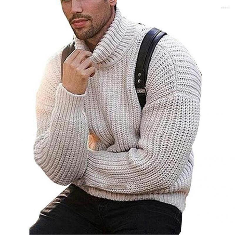 

Men's Sweaters Terrific Winter Sweater High Elasticity Collar Loose Men Long Sleeve, Beige