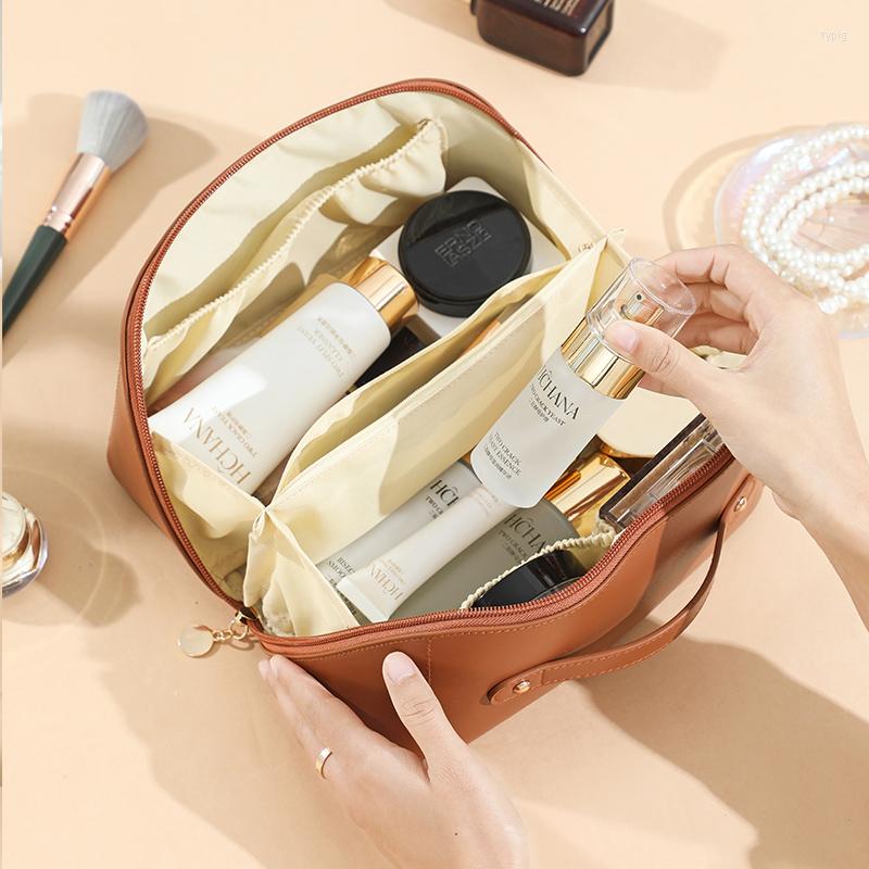 

Cosmetic Bags 2022 Ins Large Capacity Portable Girl Makeup Bag Women Waterproof Toiletries Storage Travel Make Up Cases, Brown