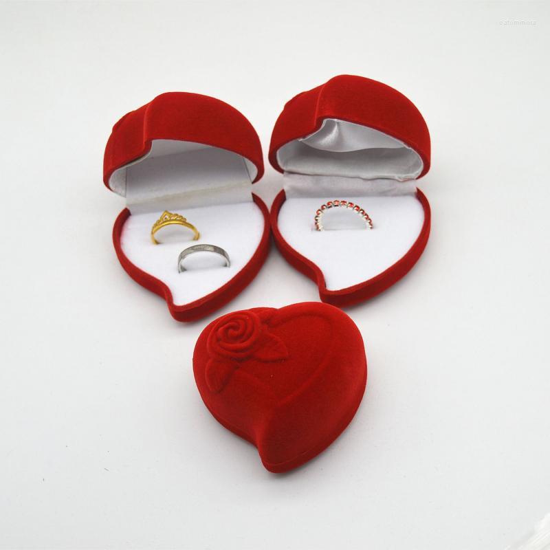 

Jewelry Pouches Wedding Big Red Flocking Ring Box Packaging Peach Heart Rose Single And Double 6Pcs/lot